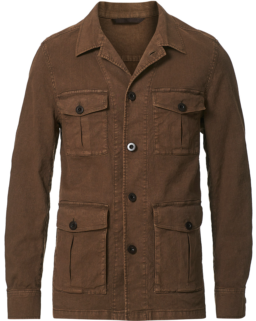Heren | Overhemden | Oscar Jacobson | Linen Safari Shirt Jacket Brown