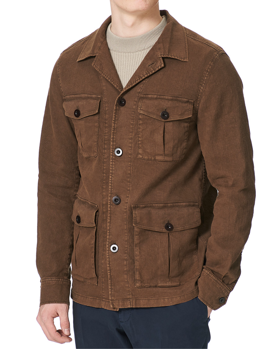 Heren | Overhemden | Oscar Jacobson | Linen Safari Shirt Jacket Brown
