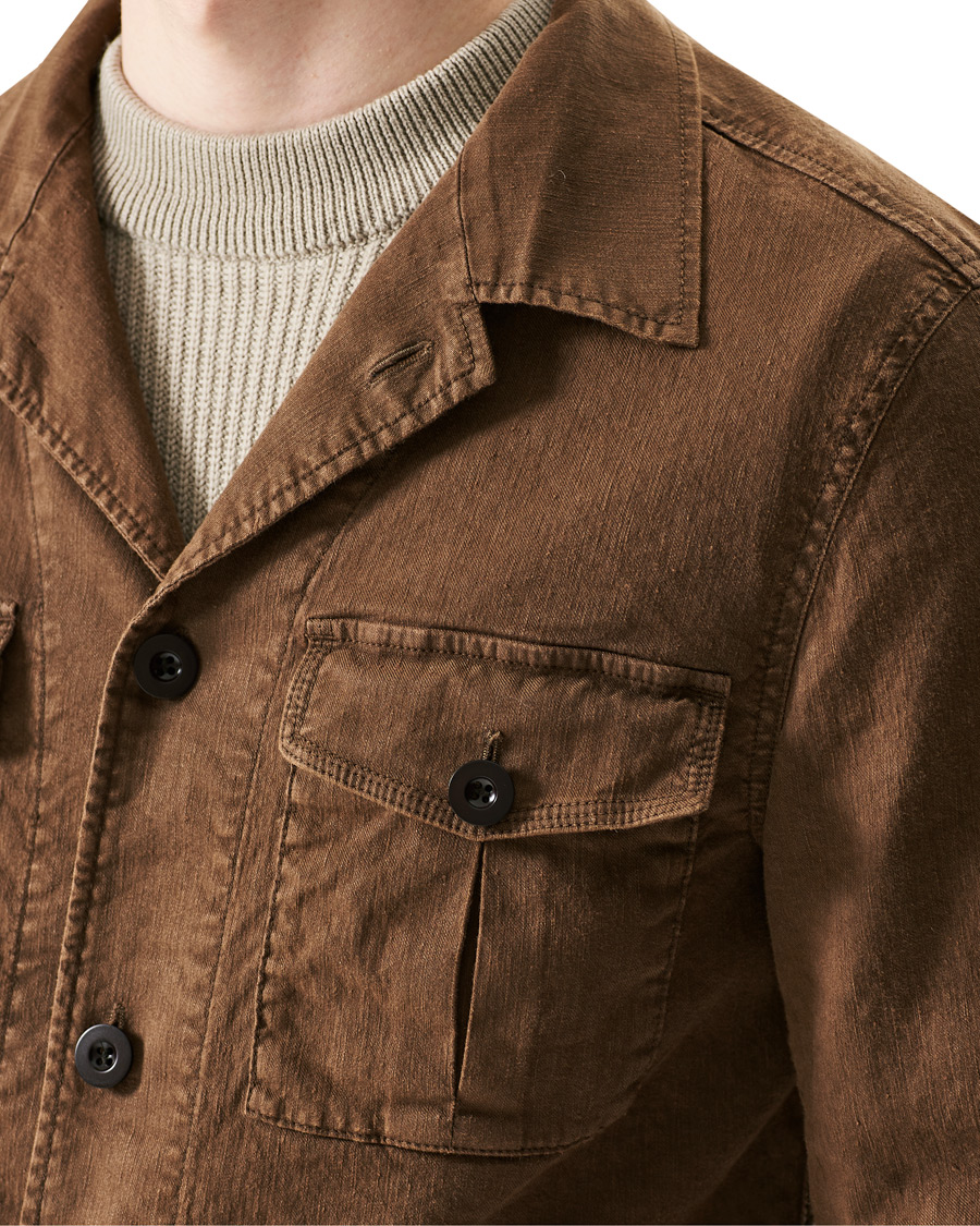 Heren | Overhemden | Oscar Jacobson | Linen Safari Shirt Jacket Brown