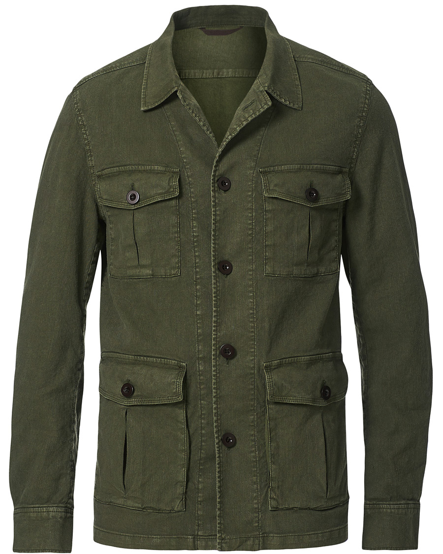 Heren | Overhemden | Oscar Jacobson | Linen Safari Shirt Jacket Olive