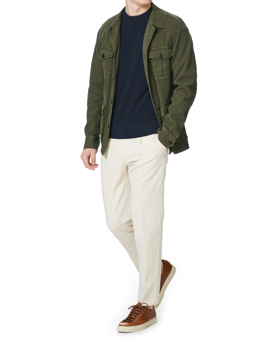 Heren | Overhemden | Oscar Jacobson | Linen Safari Shirt Jacket Olive