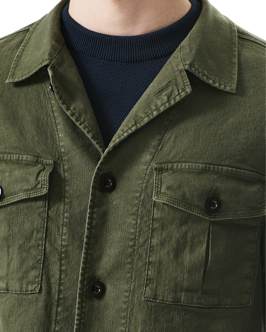 Heren | Overhemden | Oscar Jacobson | Linen Safari Shirt Jacket Olive
