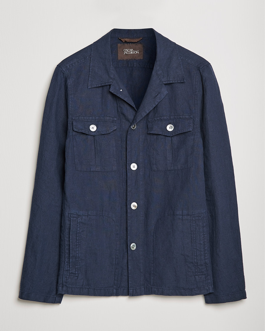 Heren | Overhemden | Oscar Jacobson | Holger Linnen Overshirt Navy