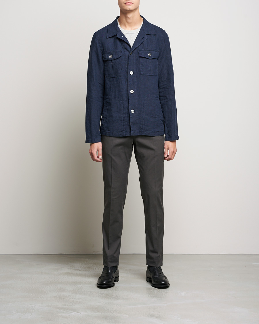 Heren | Overhemden | Oscar Jacobson | Holger Linnen Overshirt Navy