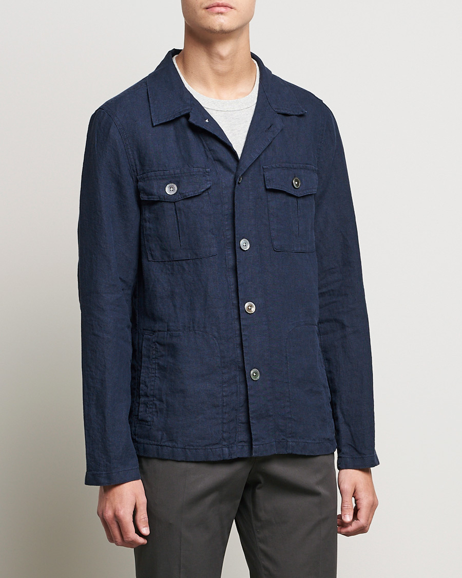 Heren | Overhemden | Oscar Jacobson | Holger Linnen Overshirt Navy
