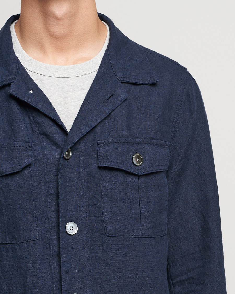 Heren | Overhemden | Oscar Jacobson | Holger Linnen Overshirt Navy