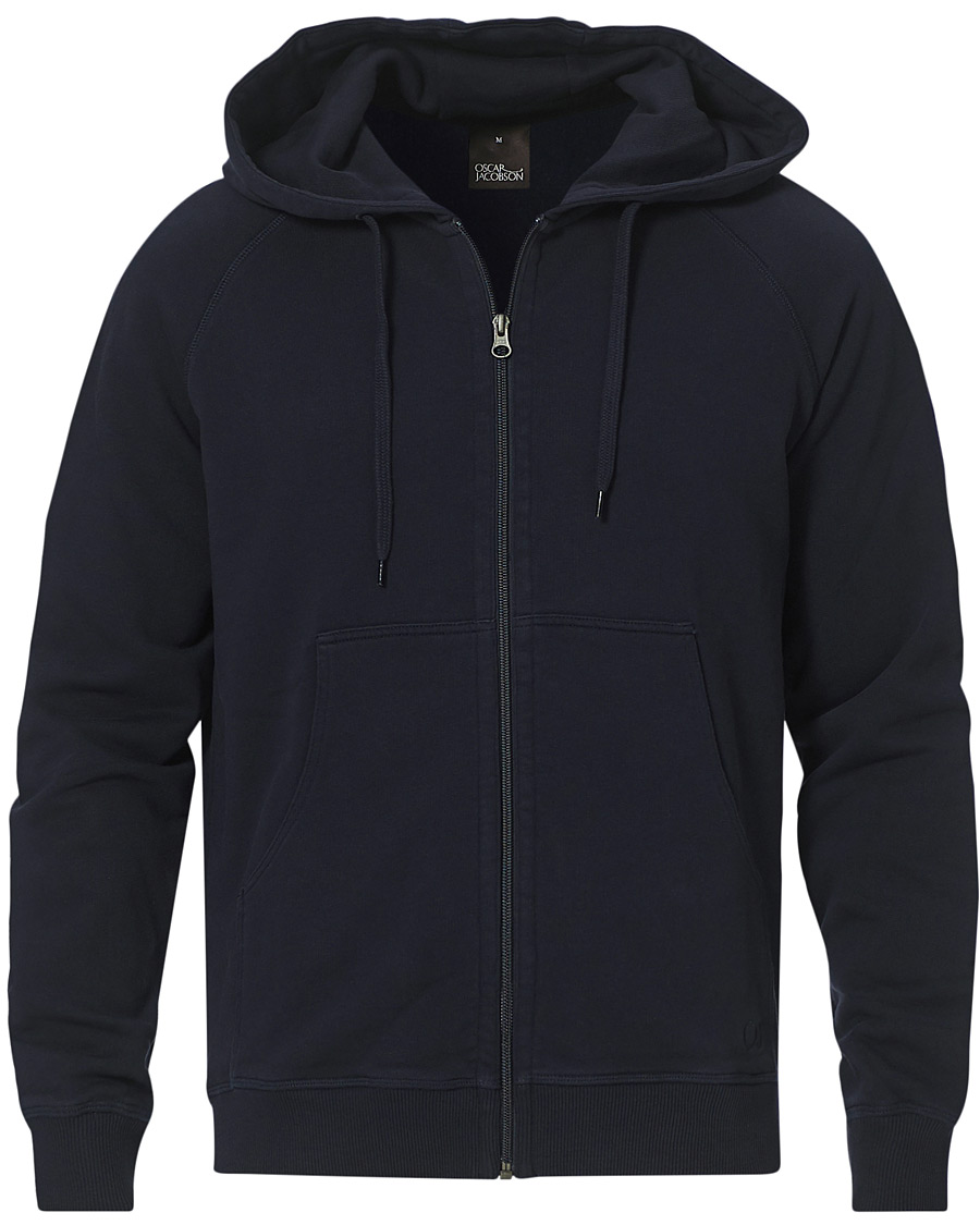 Heren | Truien | Oscar Jacobson | Olof Full Zip Cotton Hood Navy