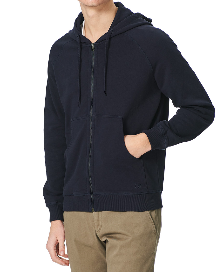 Heren | Truien | Oscar Jacobson | Olof Full Zip Cotton Hood Navy