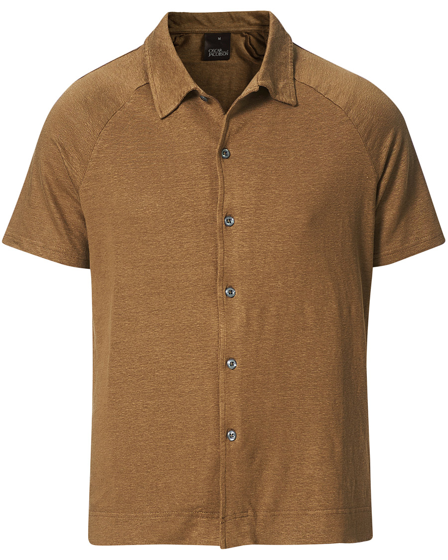 Heren | Polo's | Oscar Jacobson | Albin Short Sleeve Linen Polo Brown