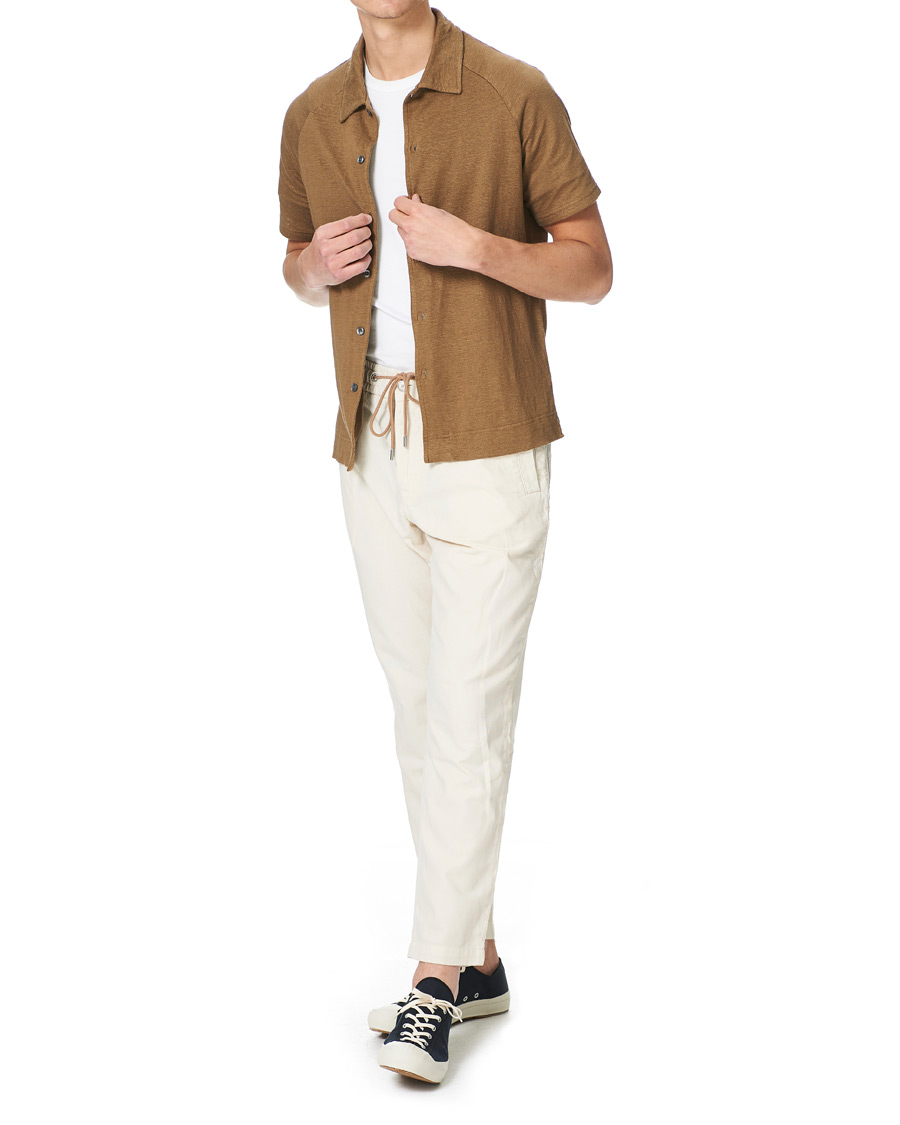 Heren | Polo's | Oscar Jacobson | Albin Short Sleeve Linen Polo Brown