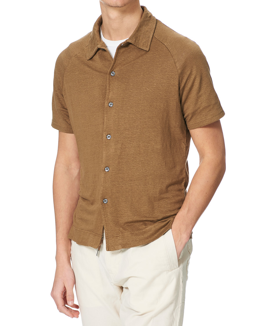 Heren | Polo's | Oscar Jacobson | Albin Short Sleeve Linen Polo Brown
