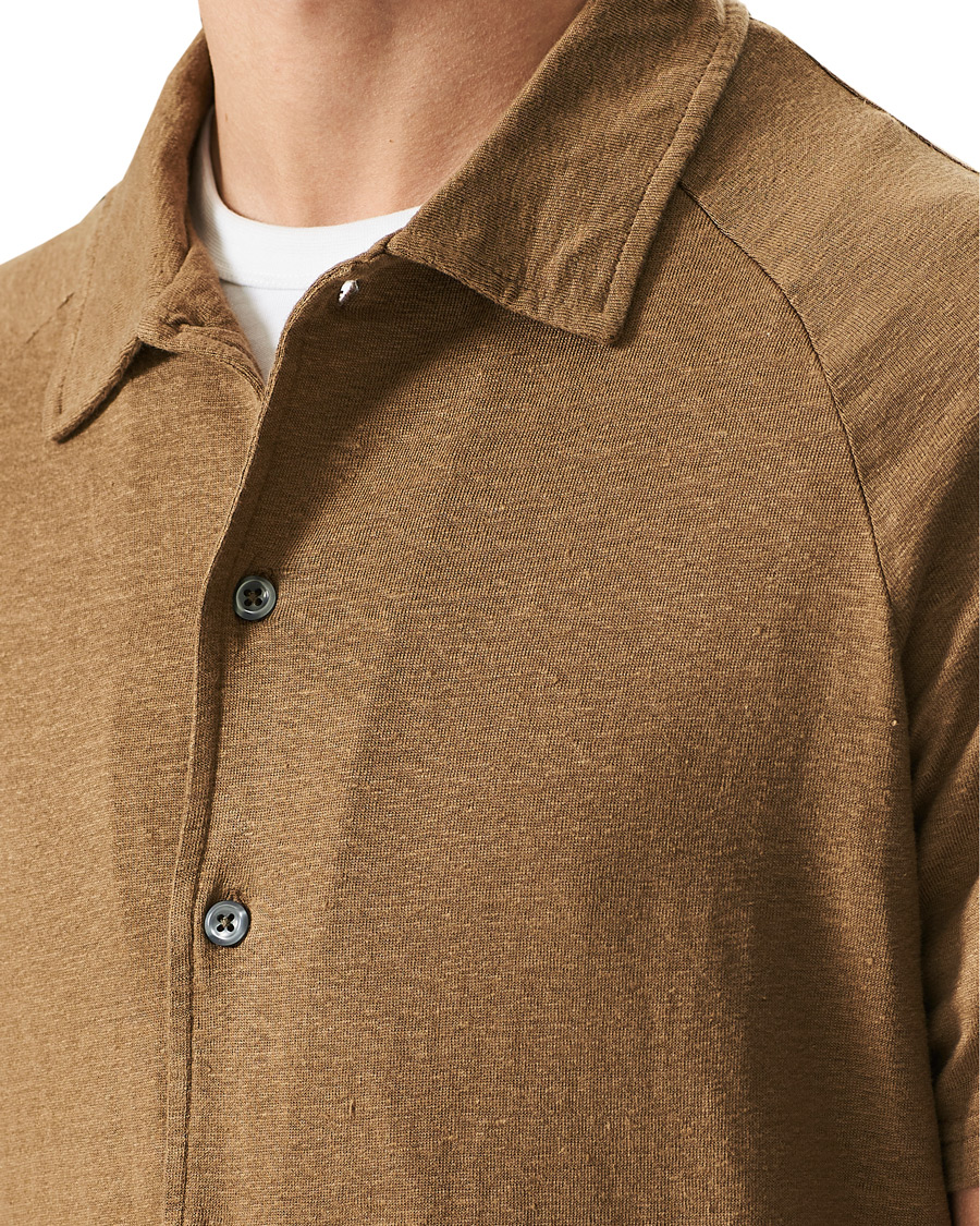 Heren | Polo's | Oscar Jacobson | Albin Short Sleeve Linen Polo Brown