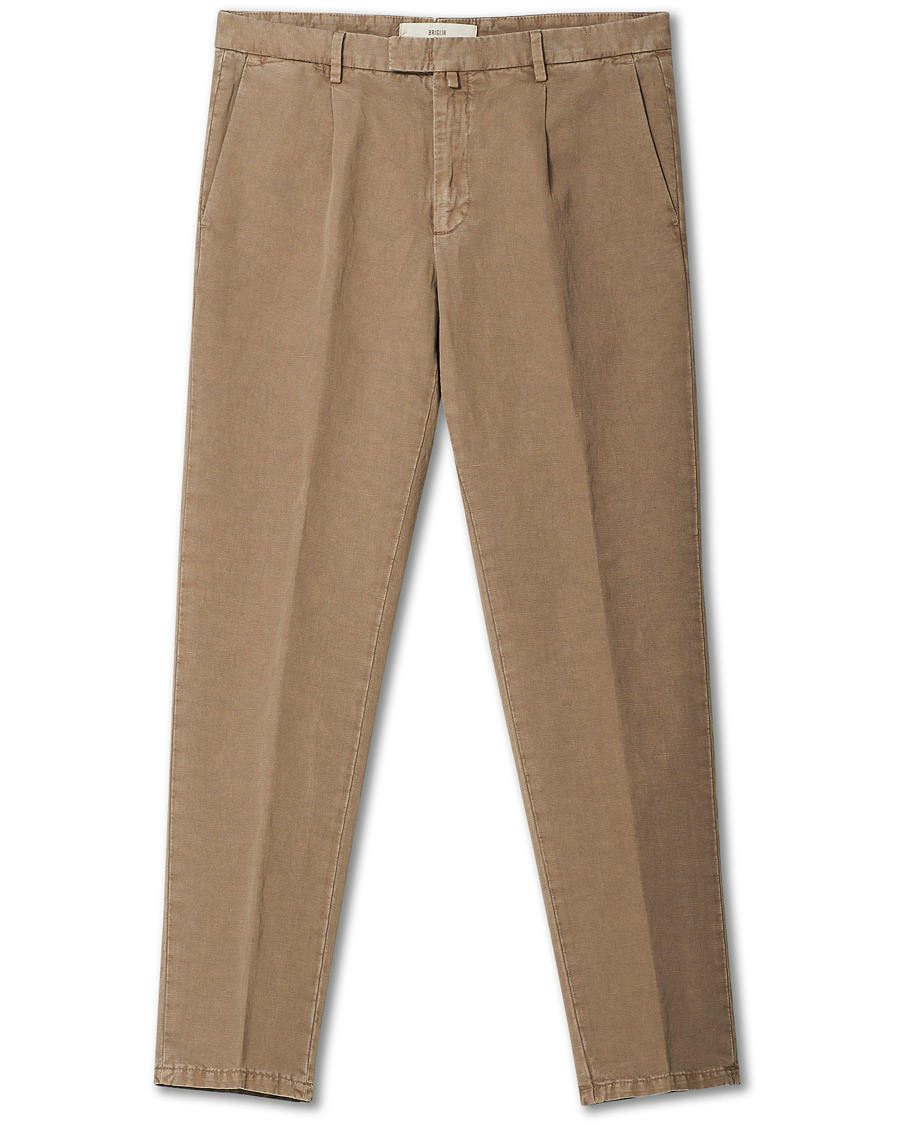 Heren | Broeken | Briglia 1949 | Easy Fit Pleated Linen Trousers Taupe