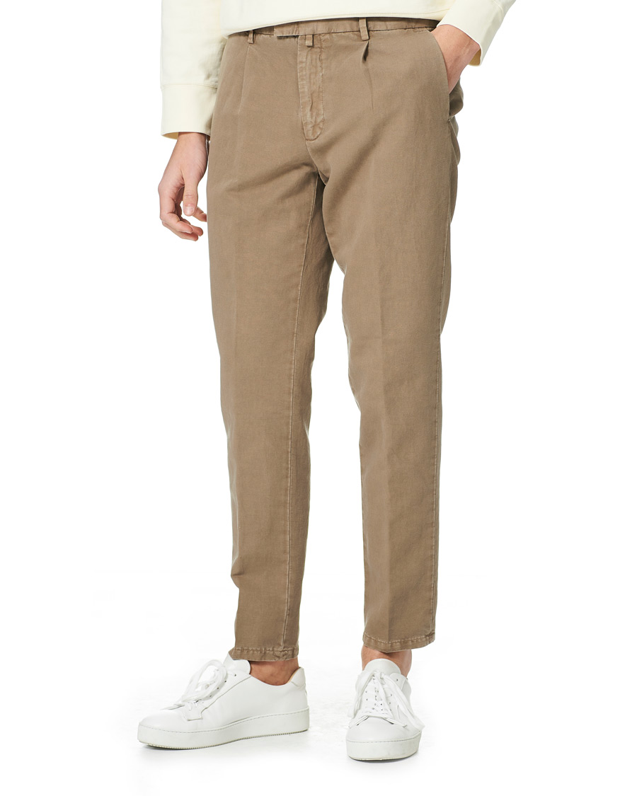Heren | Broeken | Briglia 1949 | Easy Fit Pleated Linen Trousers Taupe
