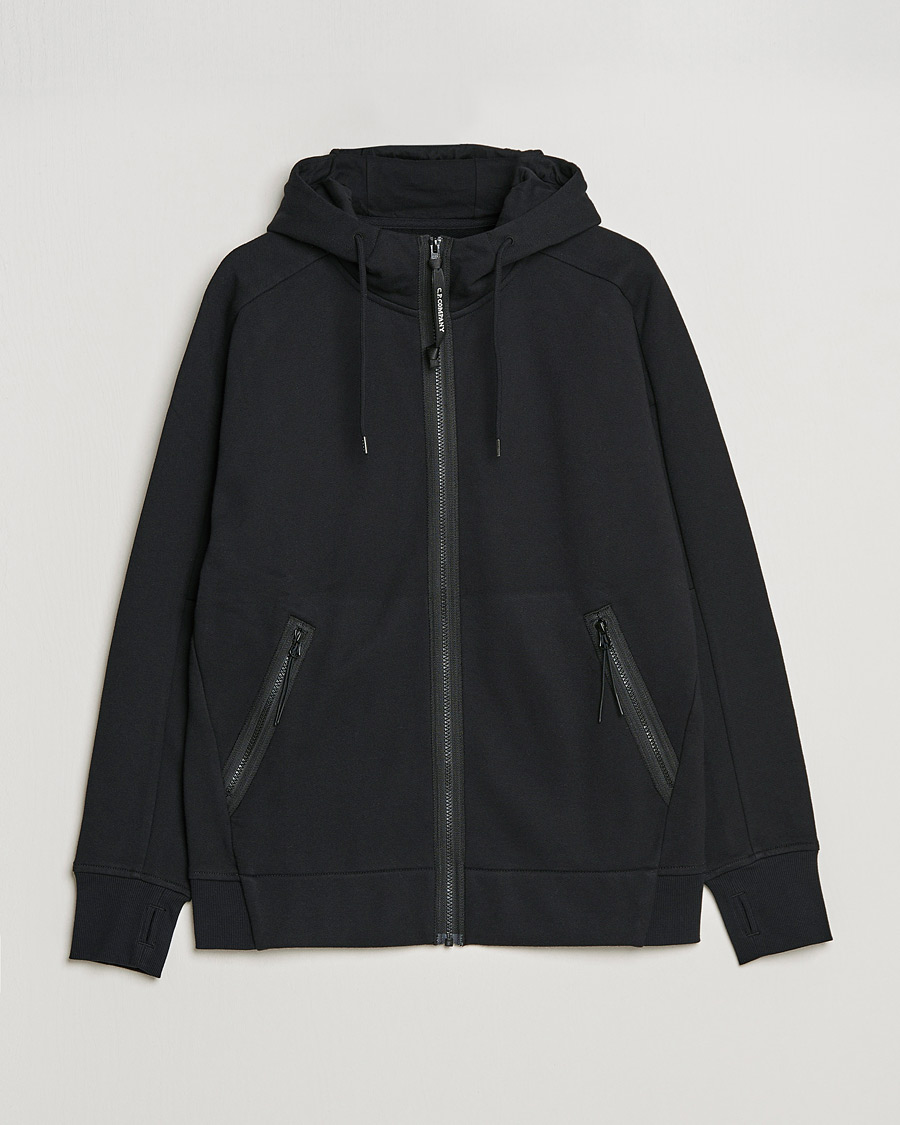 Heren | Truien | C.P. Company | Diagonal Raised Fleece Full Zip Goggle Hoodie Black