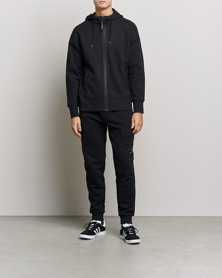 Heren | Truien | C.P. Company | Diagonal Raised Fleece Full Zip Goggle Hoodie Black