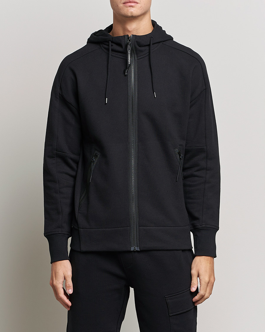 Heren | Truien | C.P. Company | Diagonal Raised Fleece Full Zip Goggle Hoodie Black