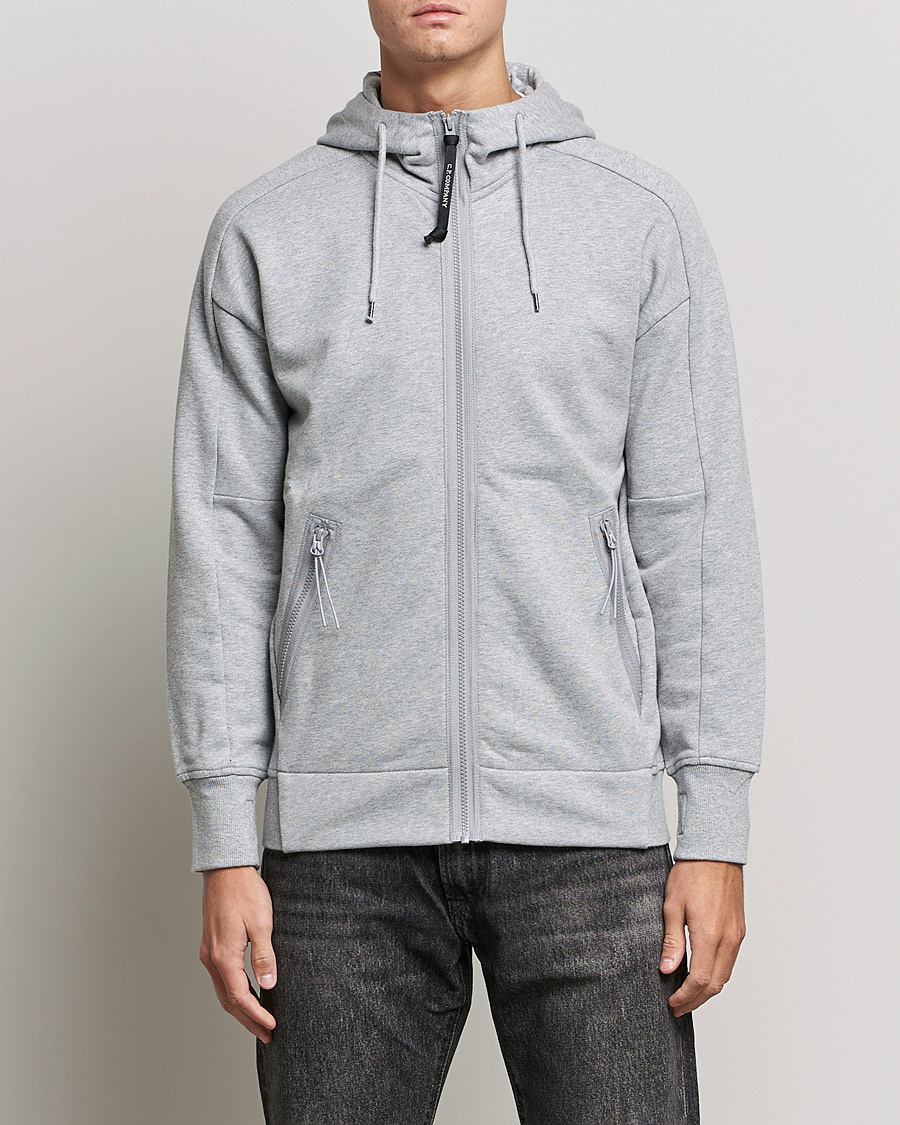 Heren | Truien | C.P. Company | Diagonal Raised Fleece Full Zip Goggle Hoodie Grey
