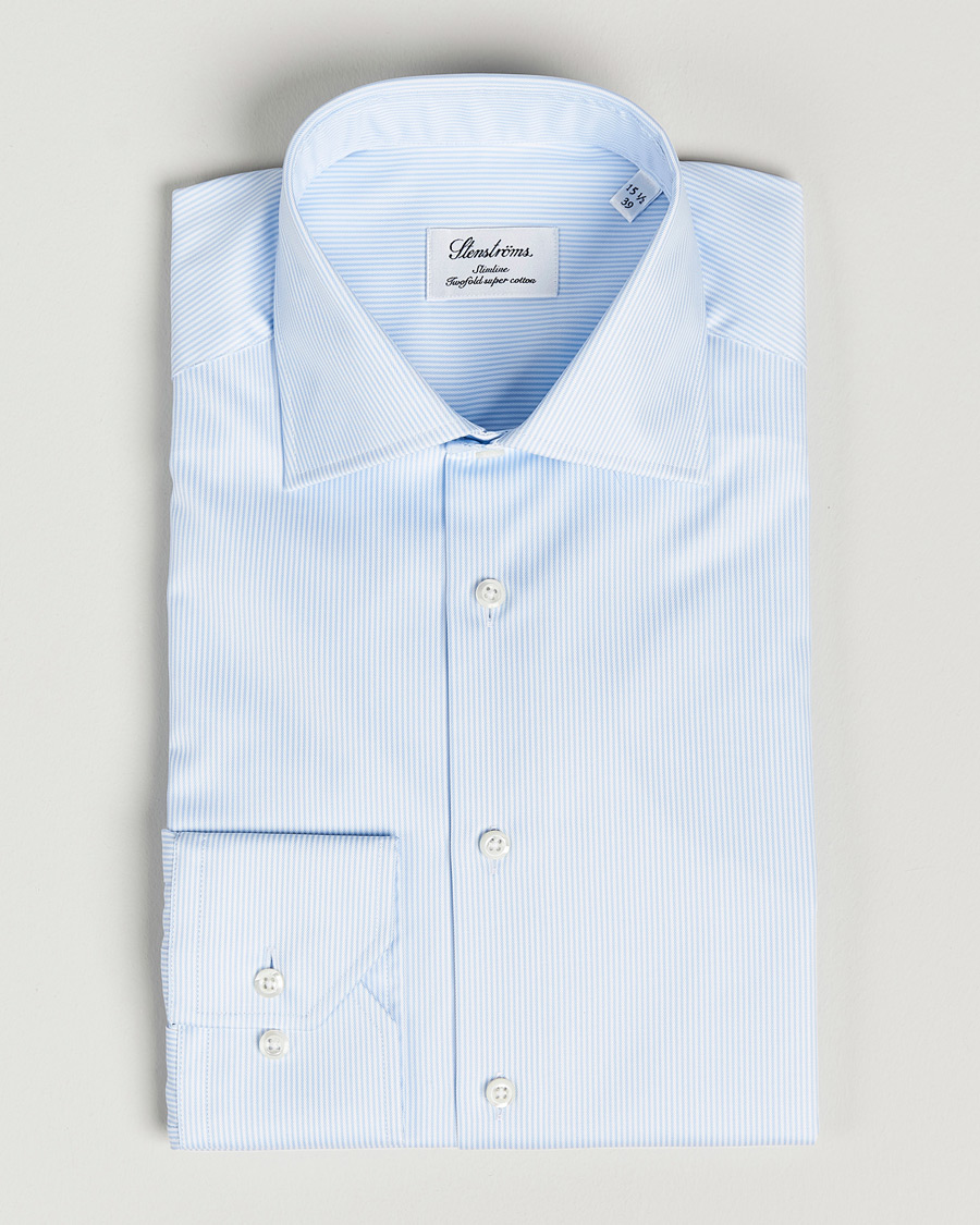 Herr | | Stenströms | Slimline Thin Stripe Shirt White/Blue