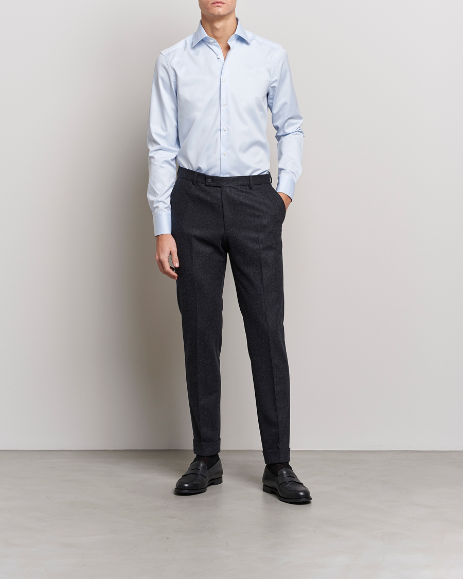 Heren | Zakelijke overhemden | Stenströms | Slimline Cut Away Shirt Light Blue