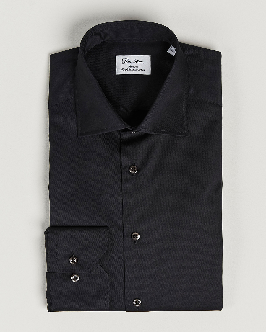 Heren | Overhemden | Stenströms | Slimline Cut Away Shirt Black