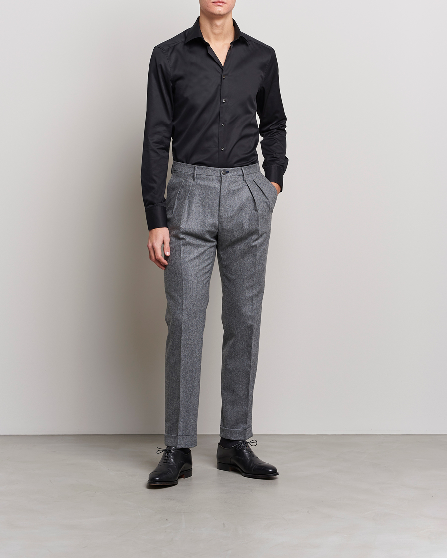 Heren | Zakelijke overhemden | Stenströms | Slimline Cut Away Shirt Black