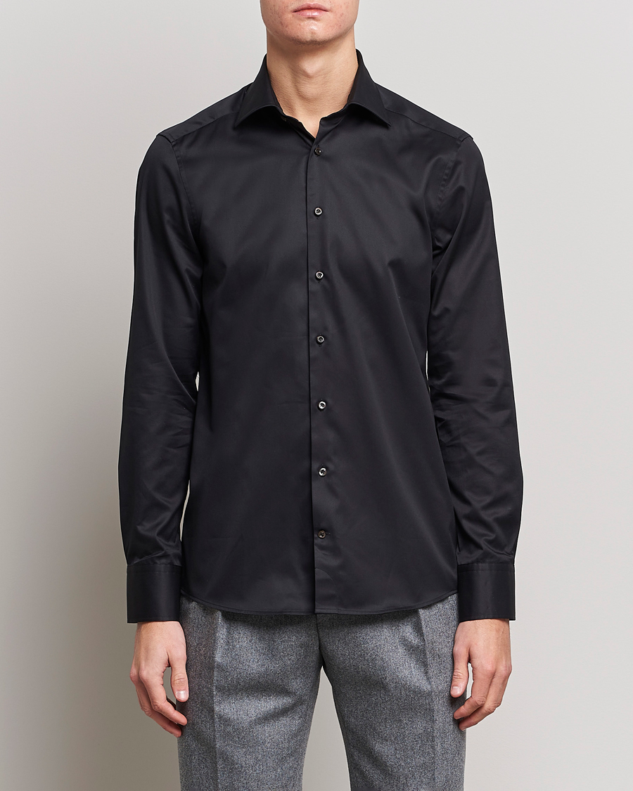 Heren | Overhemden | Stenströms | Slimline Cut Away Shirt Black