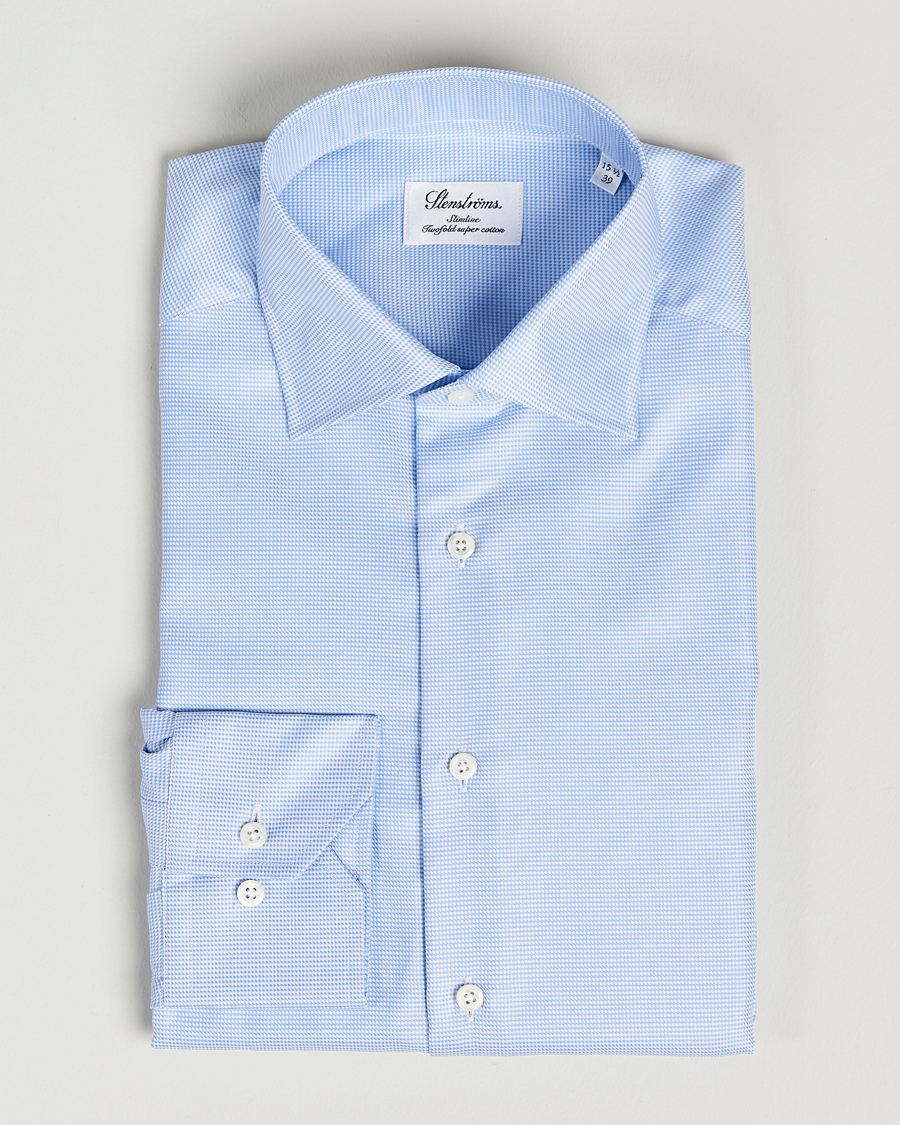 Heren | Overhemden | Stenströms | Slimline Houndstooth Shirt Light Blue