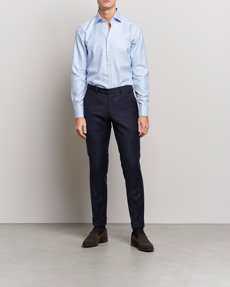 Heren | Zakelijke overhemden | Stenströms | Slimline Houndstooth Shirt Light Blue