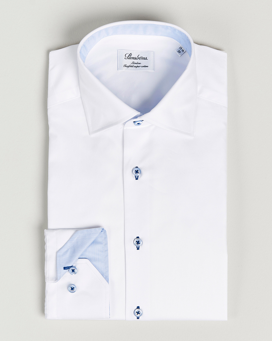 Heren | Overhemden | Stenströms | Slimline Contrast Cut Away Shirt White