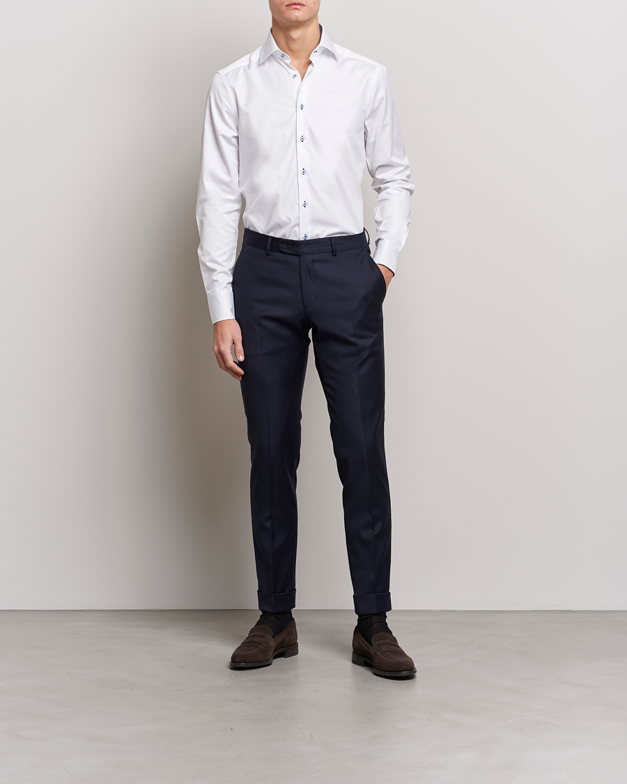 Heren | Overhemden | Stenströms | Slimline Contrast Cut Away Shirt White
