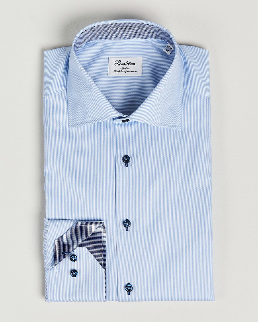 Heren | Overhemden | Stenströms | Slimline Striped Contrast Shirt Light Blue