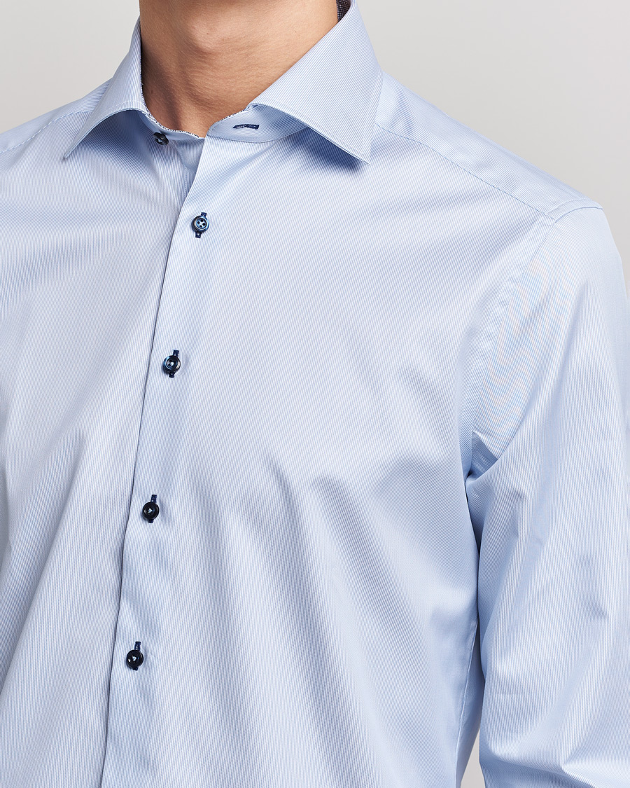 Heren | Overhemden | Stenströms | Slimline Striped Contrast Shirt Light Blue