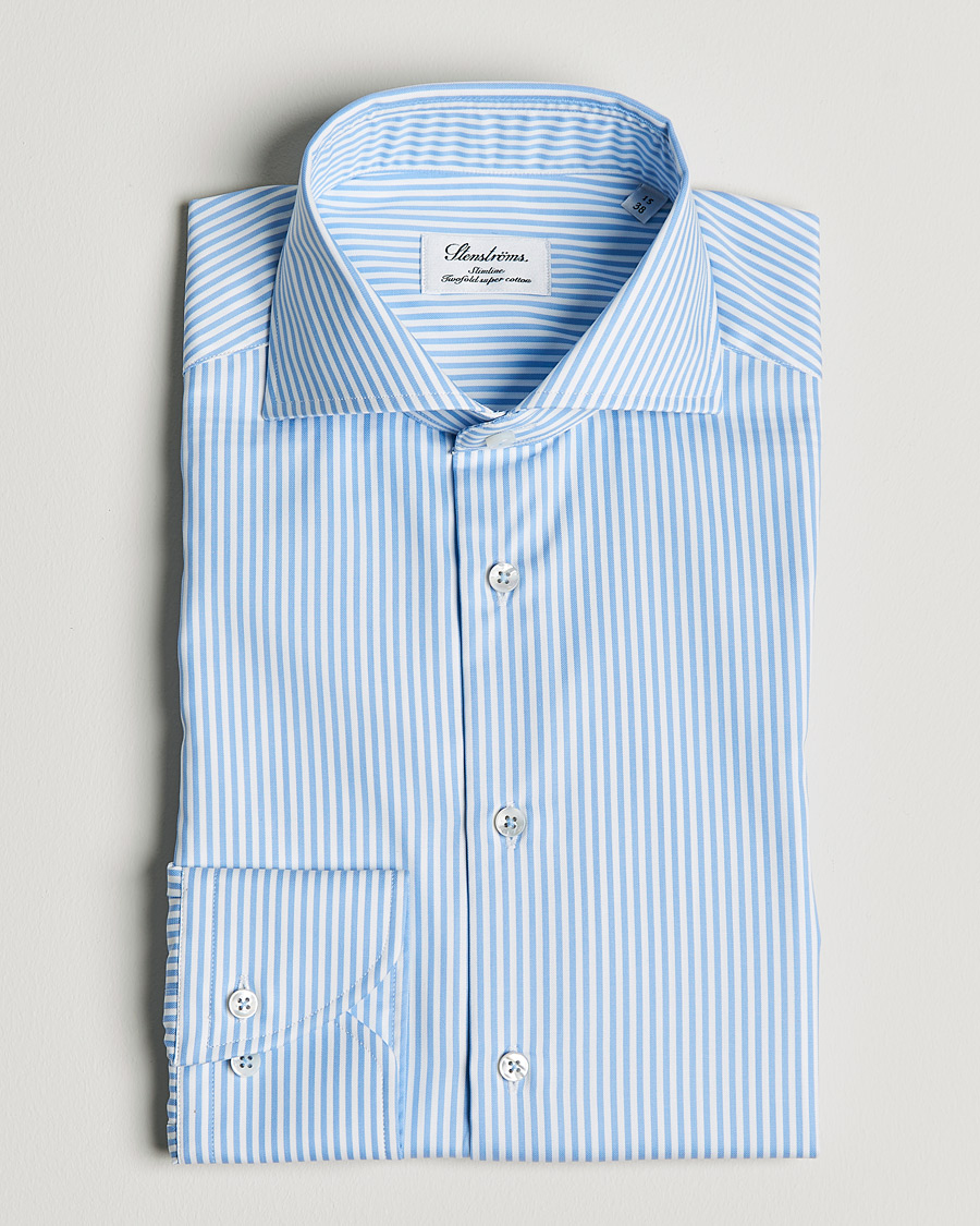 Heren | Overhemden | Stenströms | Slimline Stripe Cut Away Shirt Light Blue