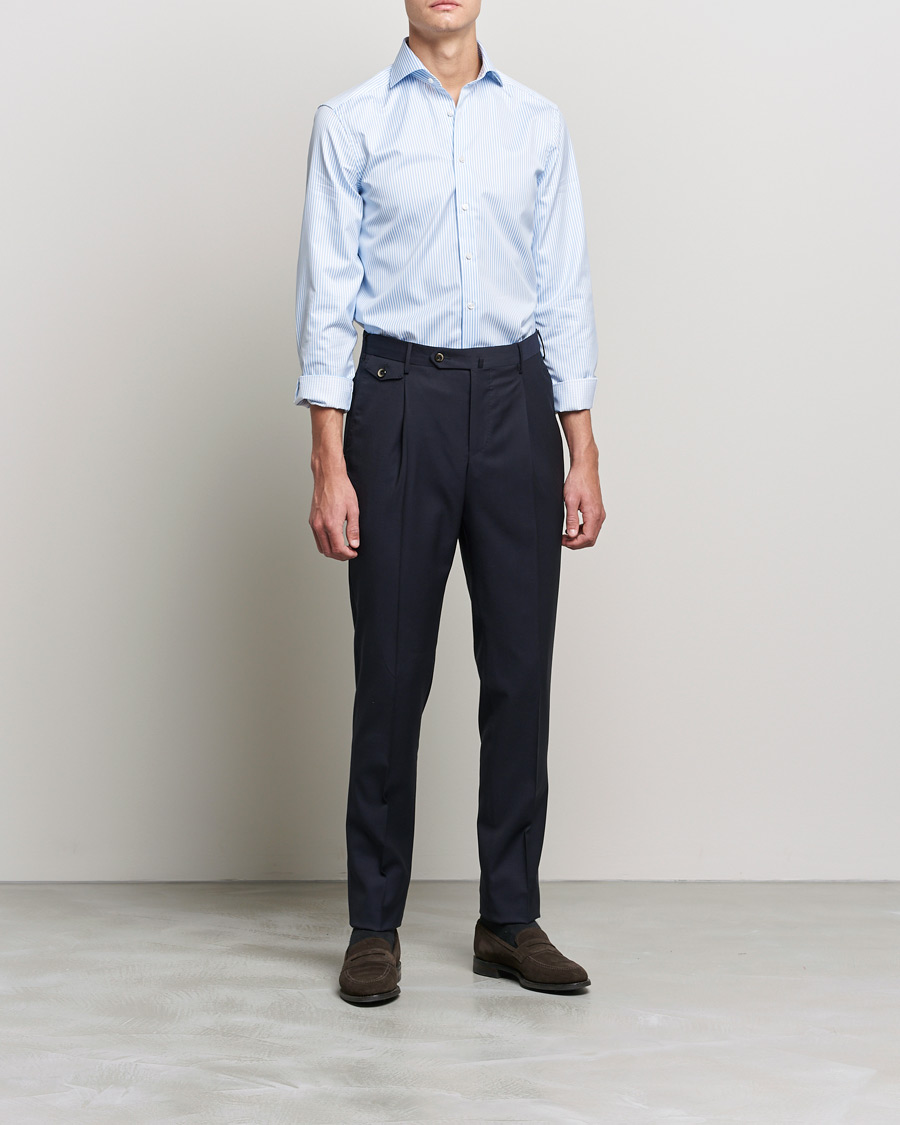 Heren | Zakelijke overhemden | Stenströms | Slimline Stripe Cut Away Shirt Light Blue