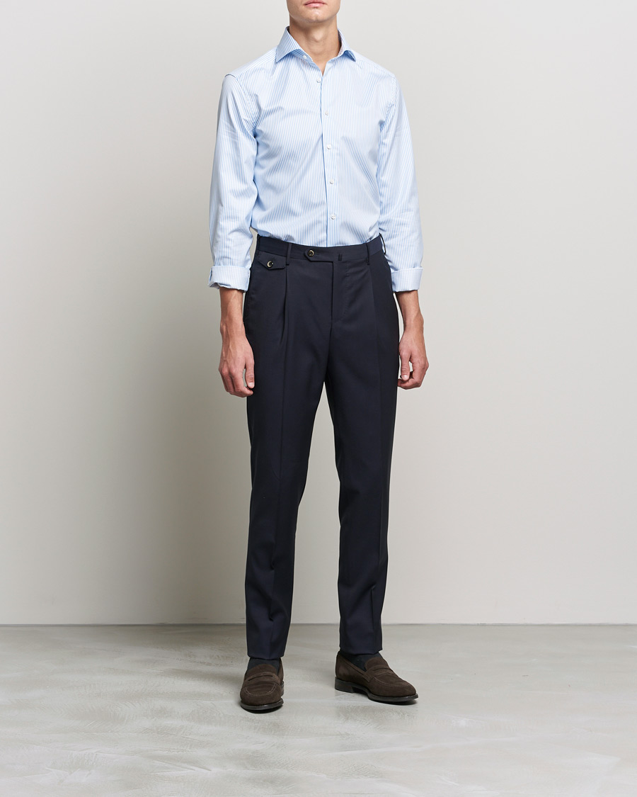 Heren | Overhemden | Stenströms | Slimline Stripe Cut Away Shirt Light Blue