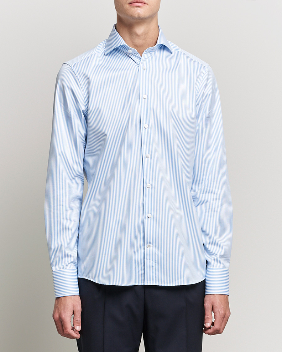Heren | Overhemden | Stenströms | Slimline Stripe Cut Away Shirt Light Blue