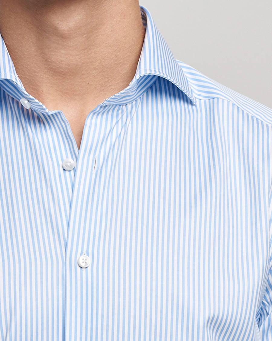 Heren | Overhemden | Stenströms | Slimline Stripe Cut Away Shirt Light Blue