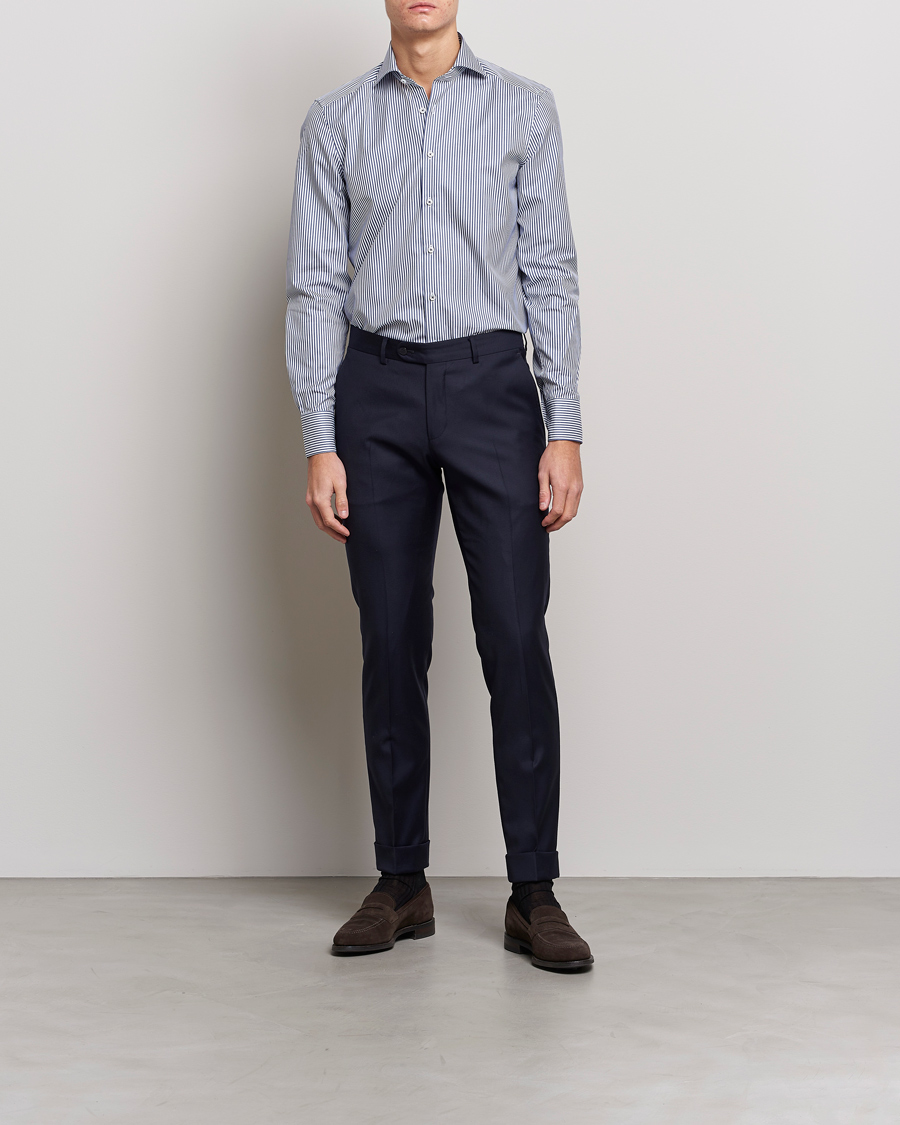 Heren | Zakelijke overhemden | Stenströms | Slimline Stripe Cut Away Shirt Navy