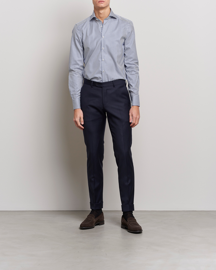 Heren |  | Stenströms | Slimline Stripe Cut Away Shirt Navy