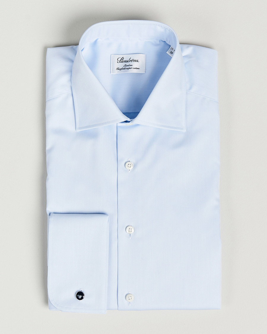 Heren | Overhemden | Stenströms | Slimline Double Cuff Light Blue