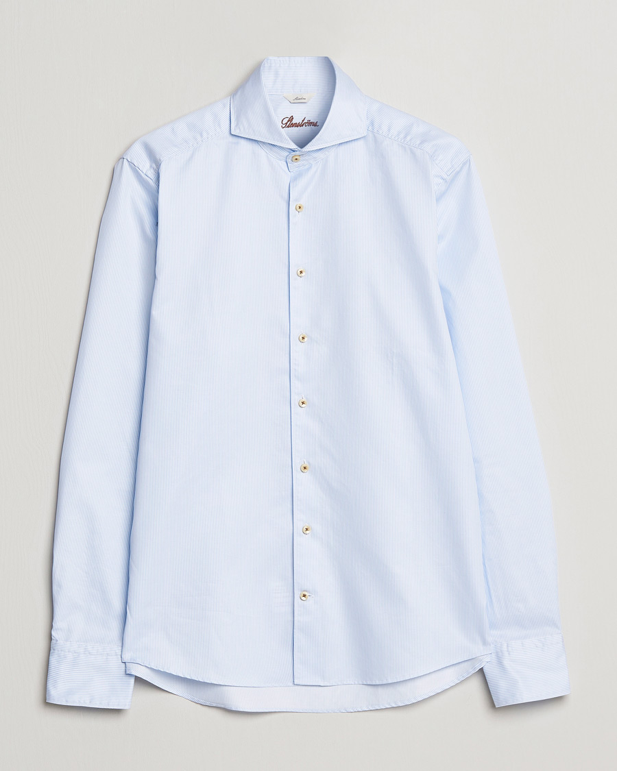 Heren | Overhemden | Stenströms | Slimline Pinstriped Casual Shirt Light Blue