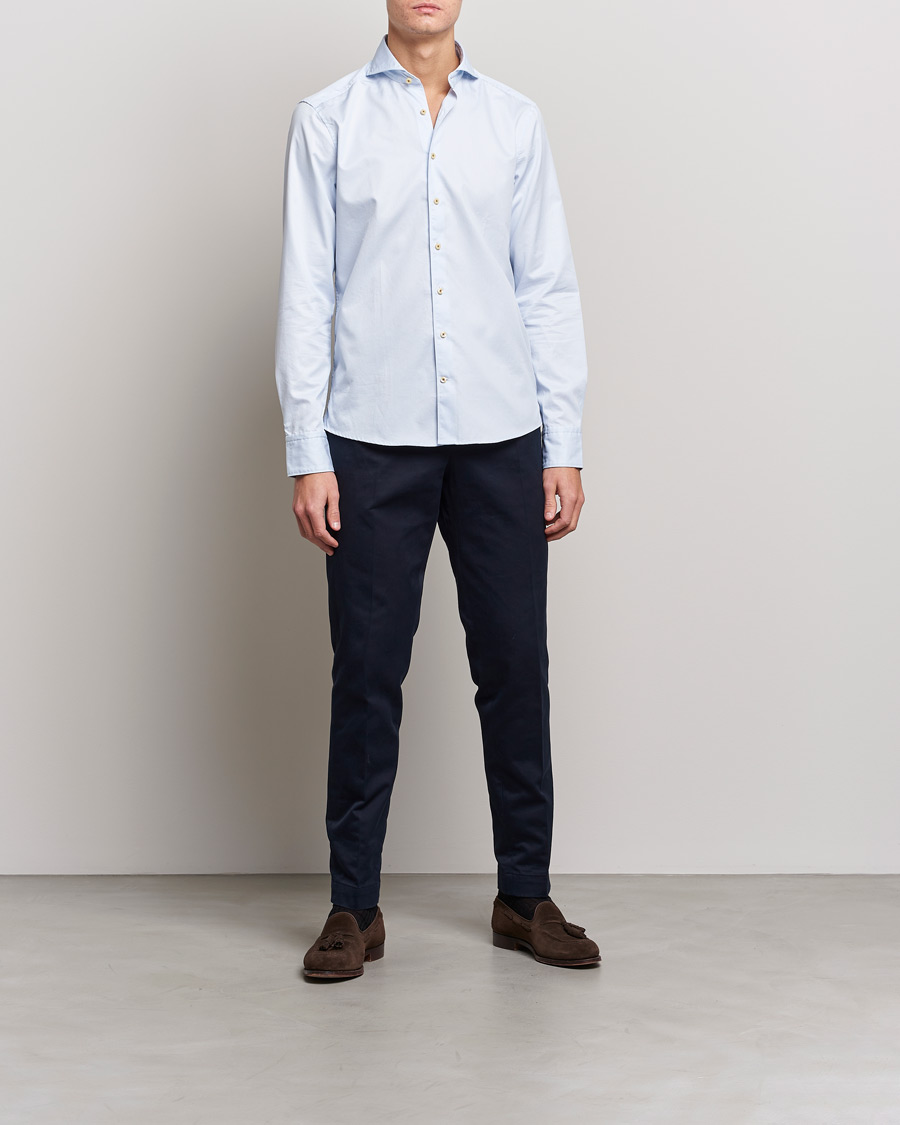 Heren | Overhemden | Stenströms | Slimline Pinstriped Casual Shirt Light Blue