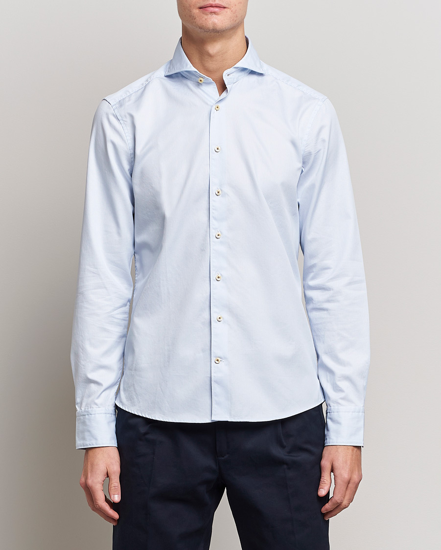 Heren |  | Stenströms | Slimline Pinstriped Casual Shirt Light Blue