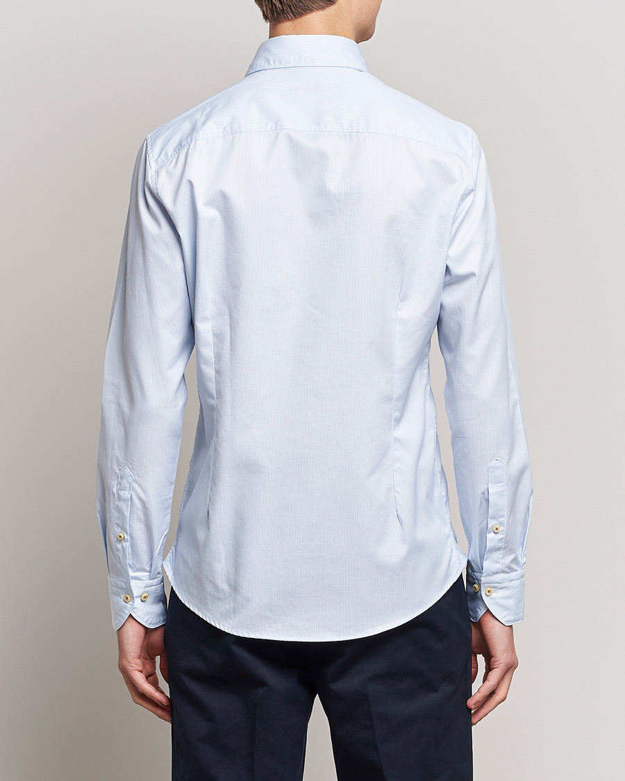 Heren | Overhemden | Stenströms | Slimline Pinstriped Casual Shirt Light Blue
