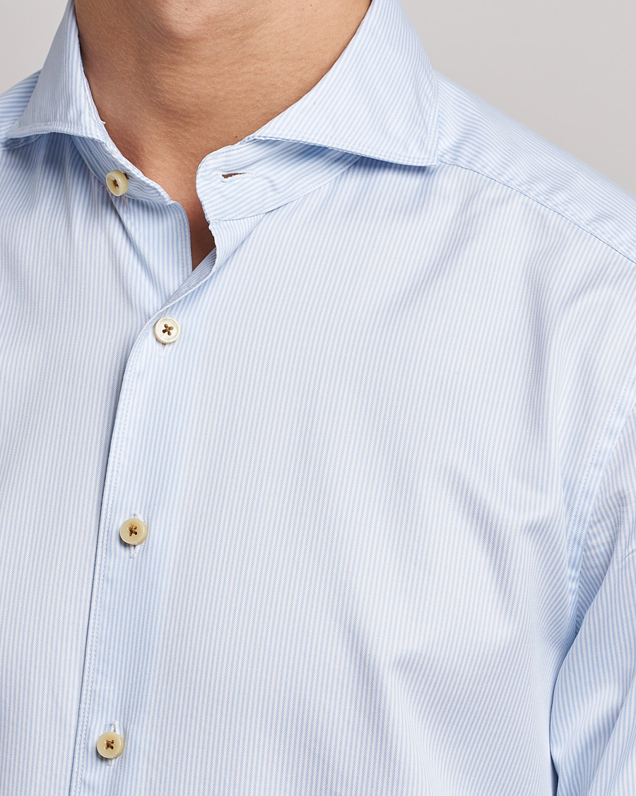 Heren | Overhemden | Stenströms | Slimline Pinstriped Casual Shirt Light Blue