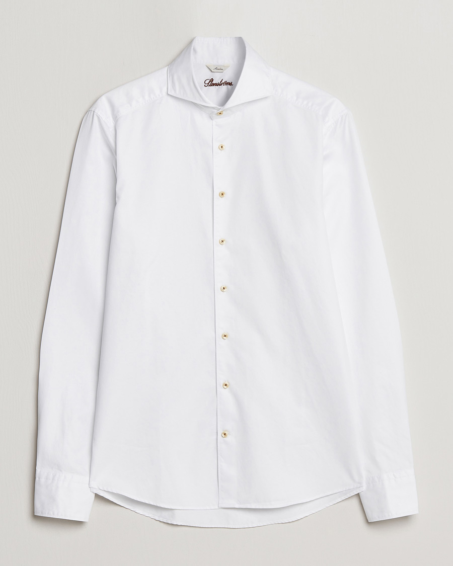 Heren | Overhemden | Stenströms | Slimline Washed Cotton Shirt White