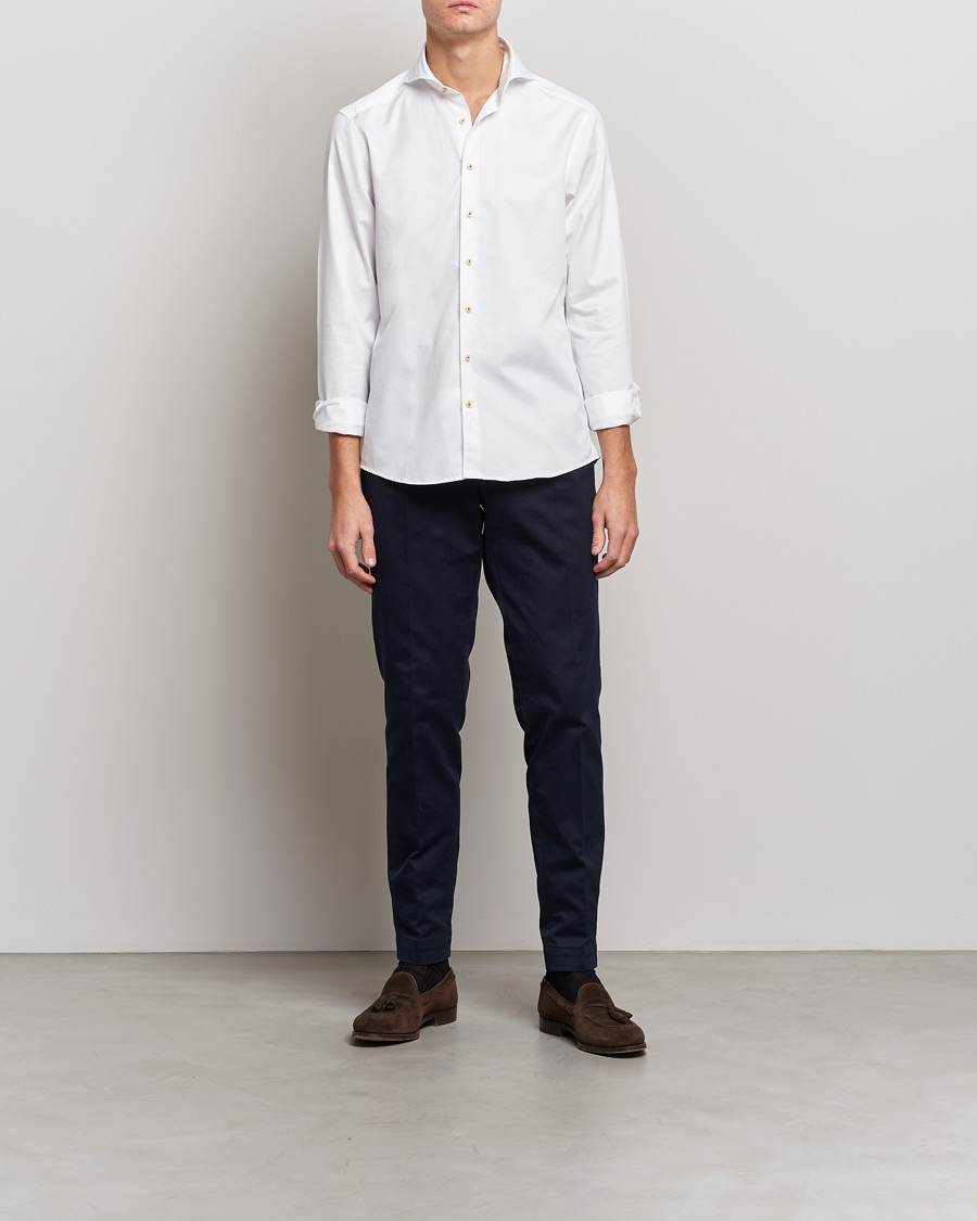 Heren | Overhemden | Stenströms | Slimline Washed Cotton Shirt White