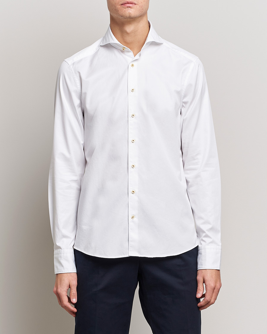 Heren | Casual | Stenströms | Slimline Washed Cotton Shirt White