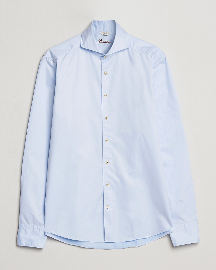 Heren | Overhemden | Stenströms | Slimline Washed Cotton Shirt Light Blue